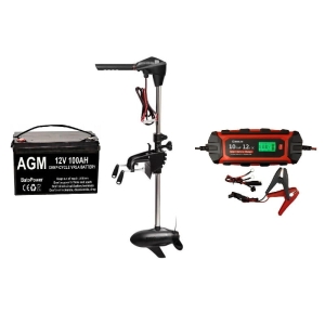 Ensemble Moteur électrique hors-bord RHINO BLX 80 v2 + Chargeur Enerblock Inteligenta 10A 12 V + Batterie BatoPower AGM 100AH/ 12V