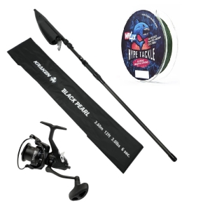 Ensemble Kraken Black Pearl Tele Carp 12ft 3,00 lbs + Kraken Free Runner 4500 + Hype Tackle 4X 0,18 mm Vert Mousse 14,8 kg 135 m