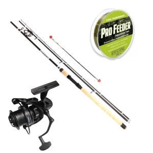 Set Kraken Black Pearl Feeder 3,30 m 80 g 3+3 brins + Kraken Black Pearl Feeder 4500 V2 + Ligne VDE-Robinson Pro Feeder 0,225 mm 230 m