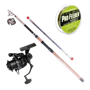 Ensemble de pêche : Canne Kraken Black Pearl TELE FEEDER 3,30m + Moulinet Kraken Black Pearl Feeder 4500 V2 + Nylon VDE-Robinson Pro Feeder 0,245mm