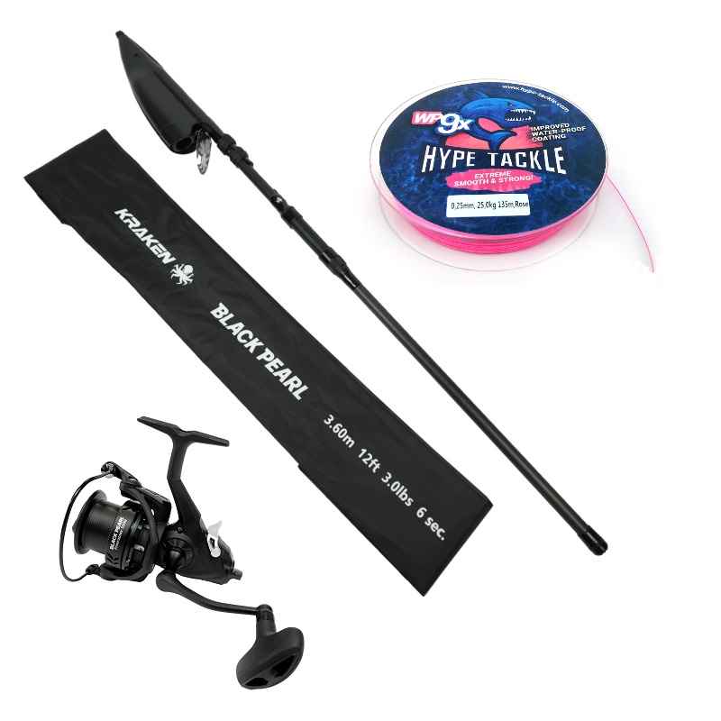 Ensemble Kraken Black Pearl Tele Carp 12 ft 3,00 lbs + Kraken Free Runner 4500 + Hype Tackle WP9 0,25 mm Rose