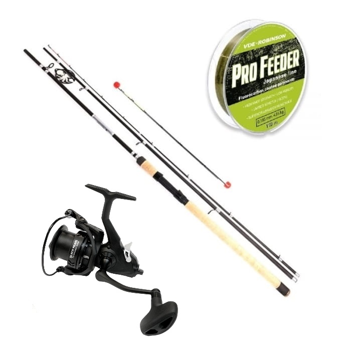 Ensemble Kraken Black Pearl Feeder 3,30 m 120 g 3+3 brins + Kraken Free Runner 5500 + Nylon VDE-Robinson Pro Feeder 0,260 mm 230 m