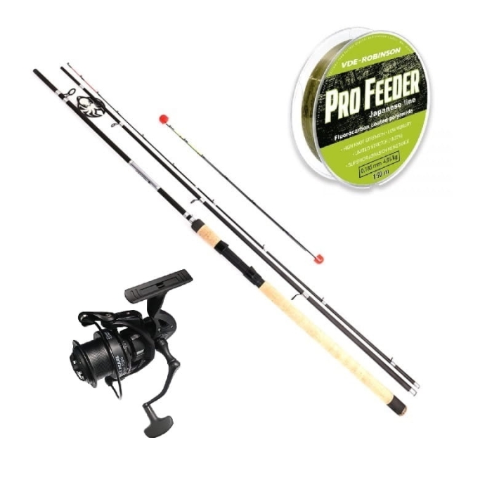 Ensemble Kraken Black Pearl Feeder 3,60 m 150 g 3+3 brins + Kraken Black Pearl Feeder 5500 V2 + Fil VDE-Robinson Pro Feeder 0,260 mm 230 m