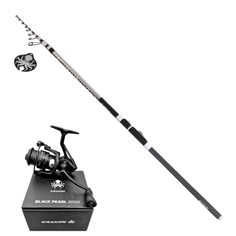 Kit Canne à pêche Kraken Black Pearl TELE FLOAT 4,00 m (jusqu'à 20 g) + Moulinet Kraken Black Pearl 3000